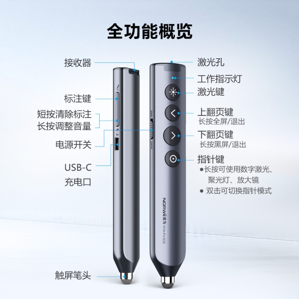 N10s Pro 翻頁筆 觸控書寫 藍牙連接 數(shù)字激光 聚光燈 放大鏡