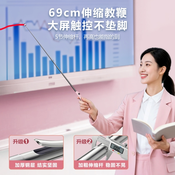 N21 BLE 櫻花粉 拉伸教鞭 觸控筆頭 藍牙連接 上下翻頁 標注擦除 倒計時